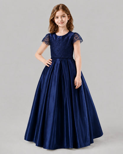 Navy Blue A-line Junior Bridesmaid Dresses Front