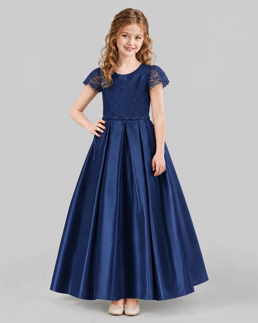 Navy Blue A-line Junior Bridesmaid Dresses Front