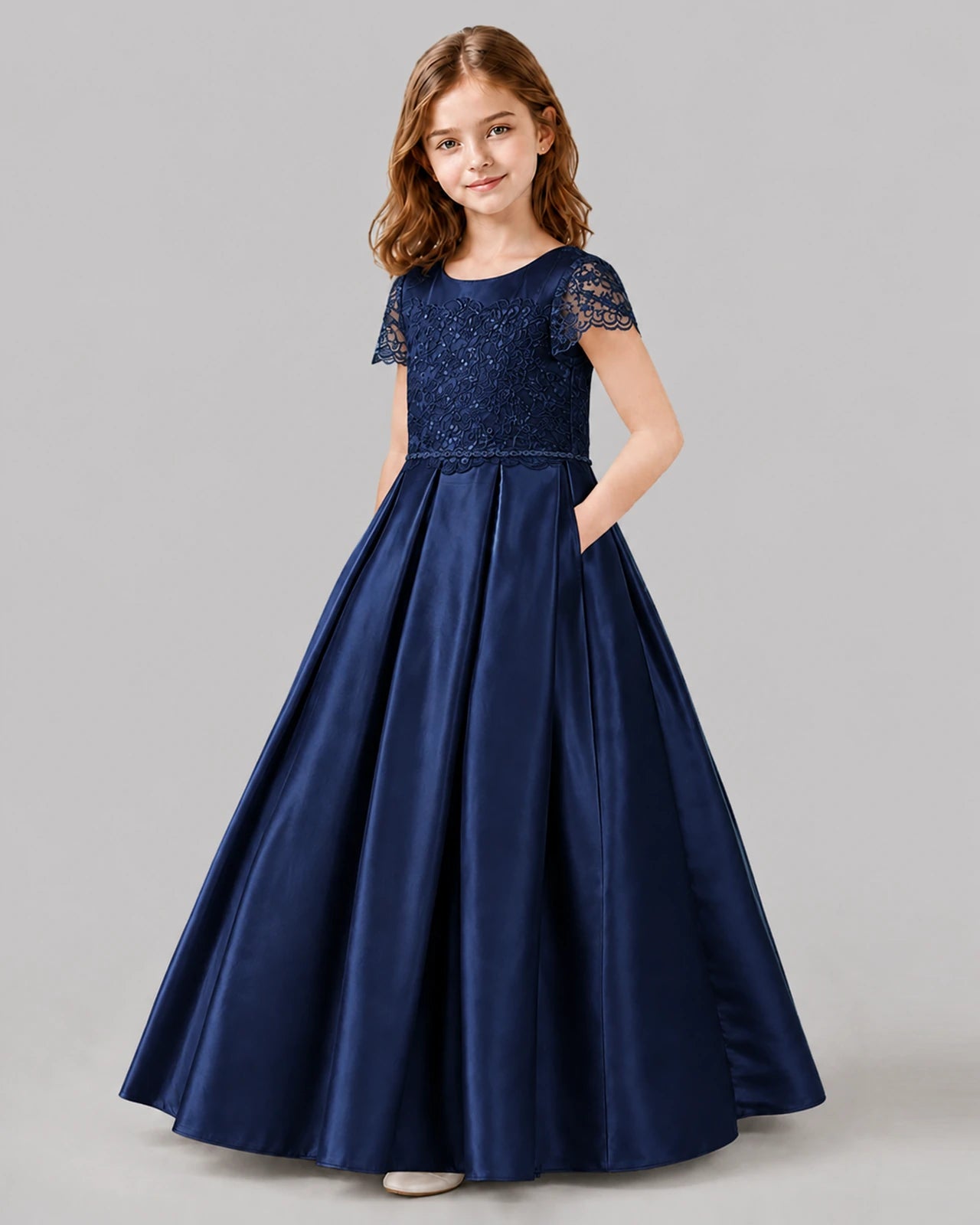Navy Blue A-line Junior Bridesmaid Dresses Side