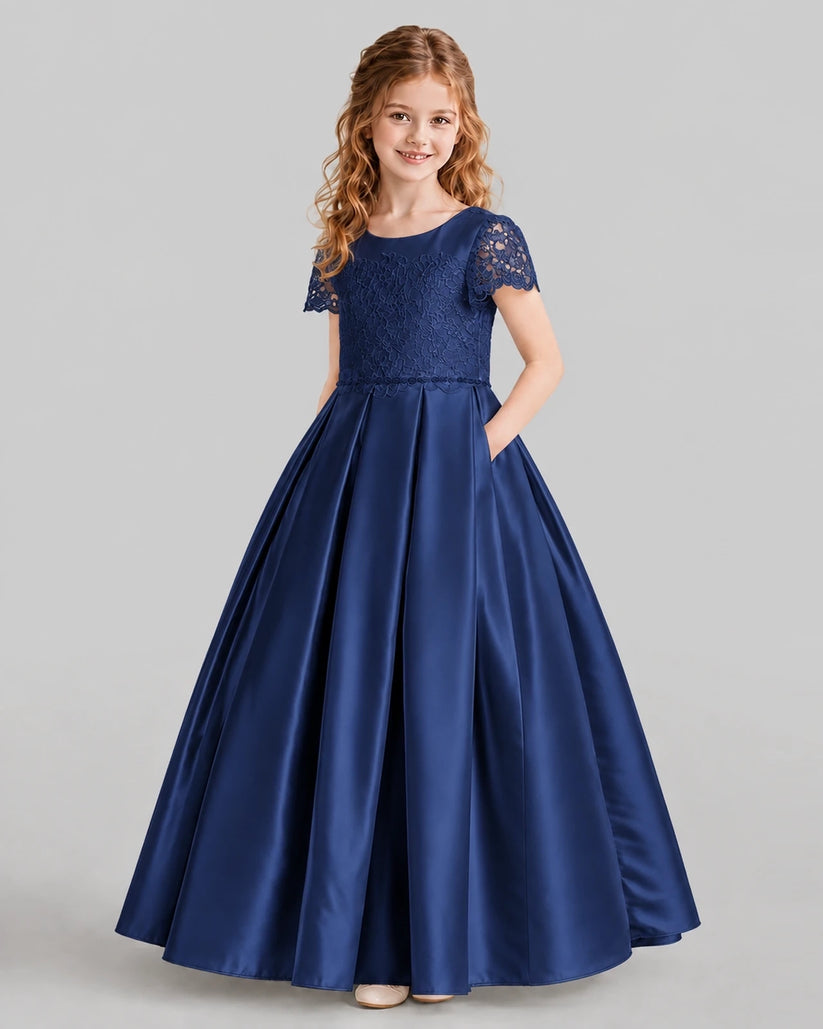 Navy Blue A-line Junior Bridesmaid Dresses Side