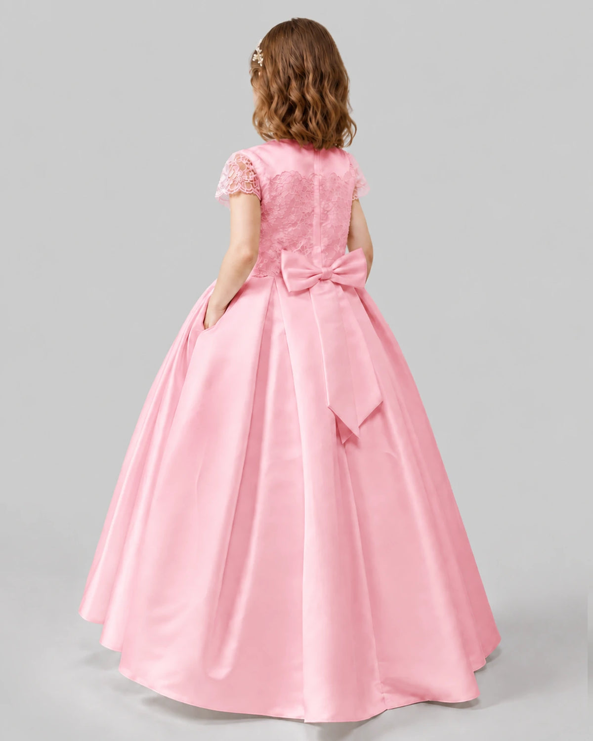 Pink A-line Junior Bridesmaid Dresses Back