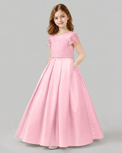 Pink A-line Junior Bridesmaid Dresses Side