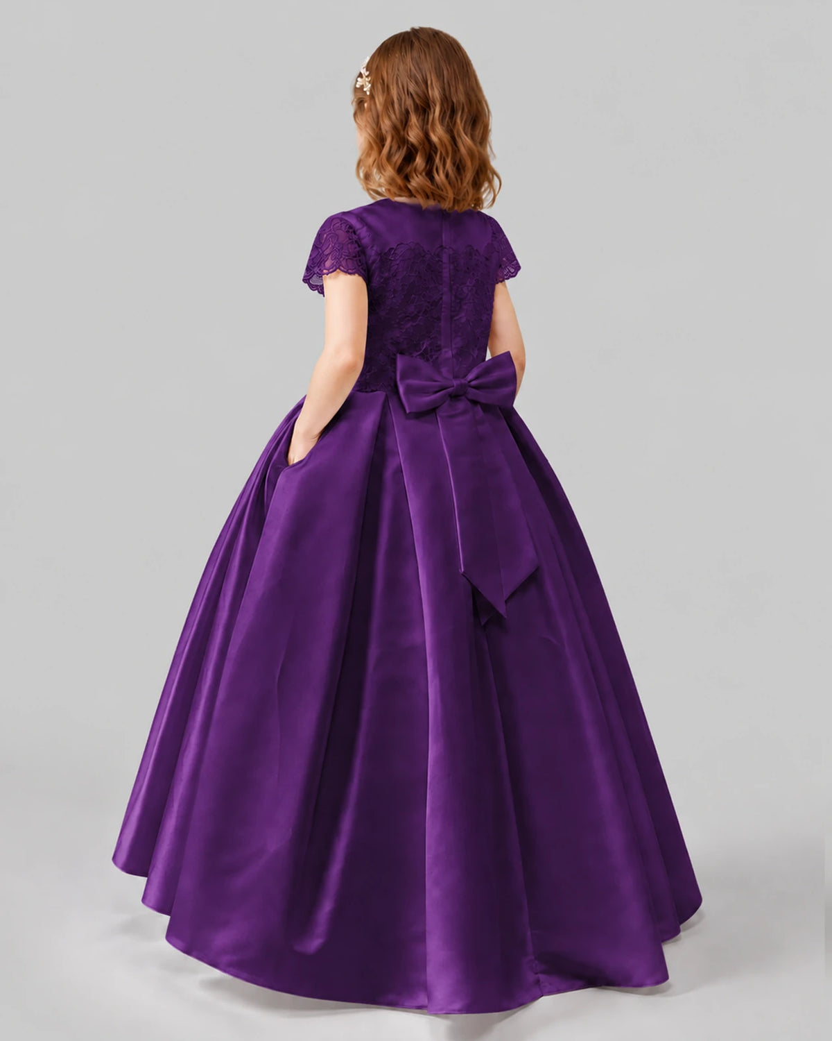 Purple A-line Junior Bridesmaid Dresses Back