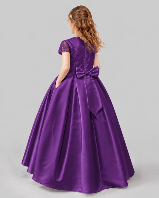 Purple A-line Junior Bridesmaid Dresses Back