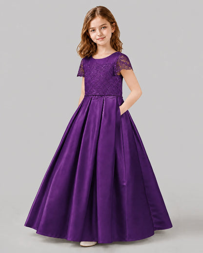 Purple A-line Junior Bridesmaid Dresses Side