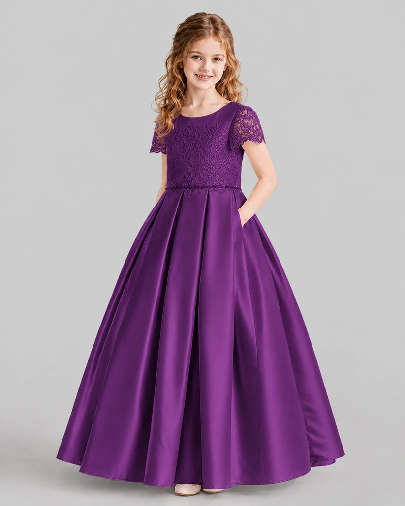 Purple A-line Junior Bridesmaid Dresses Side