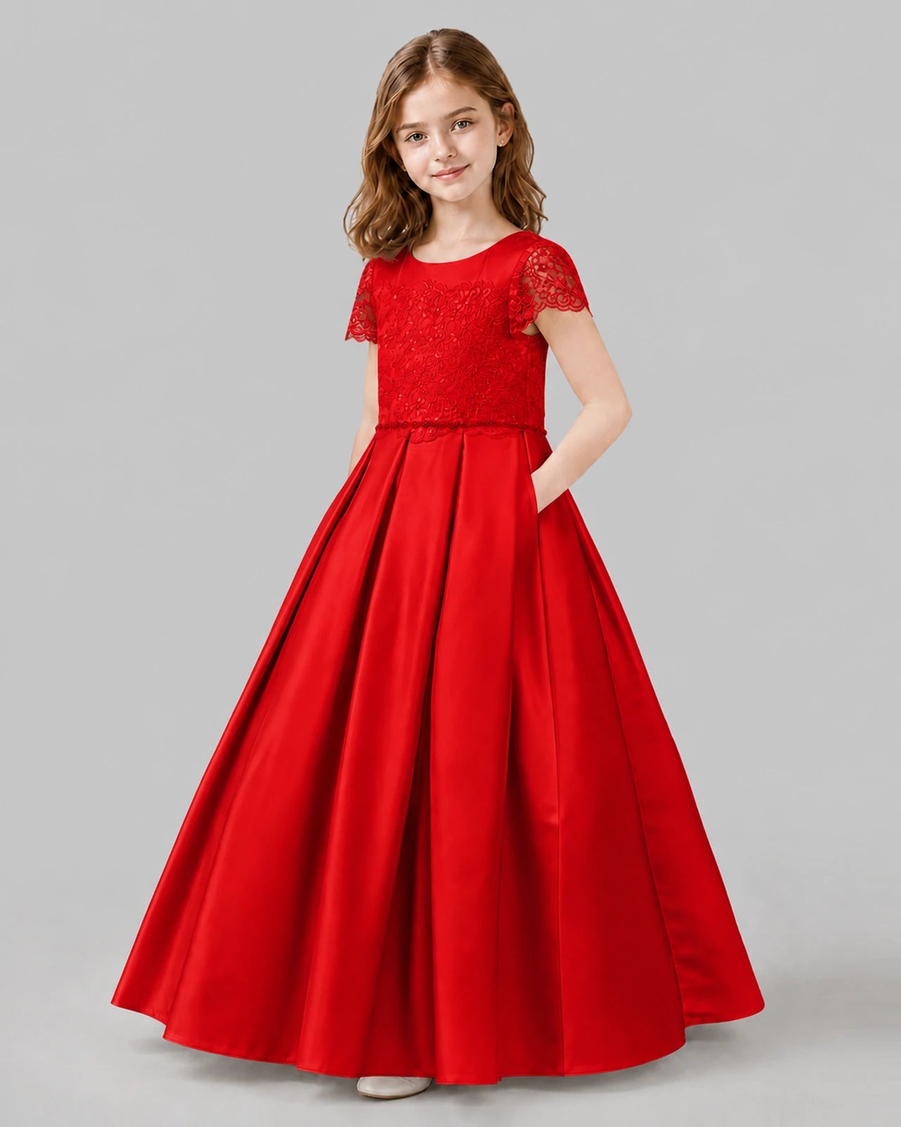 Red A-line Junior Bridesmaid Dresses Side