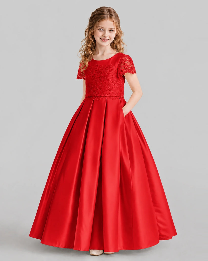 Red A-line Junior Bridesmaid Dresses Side