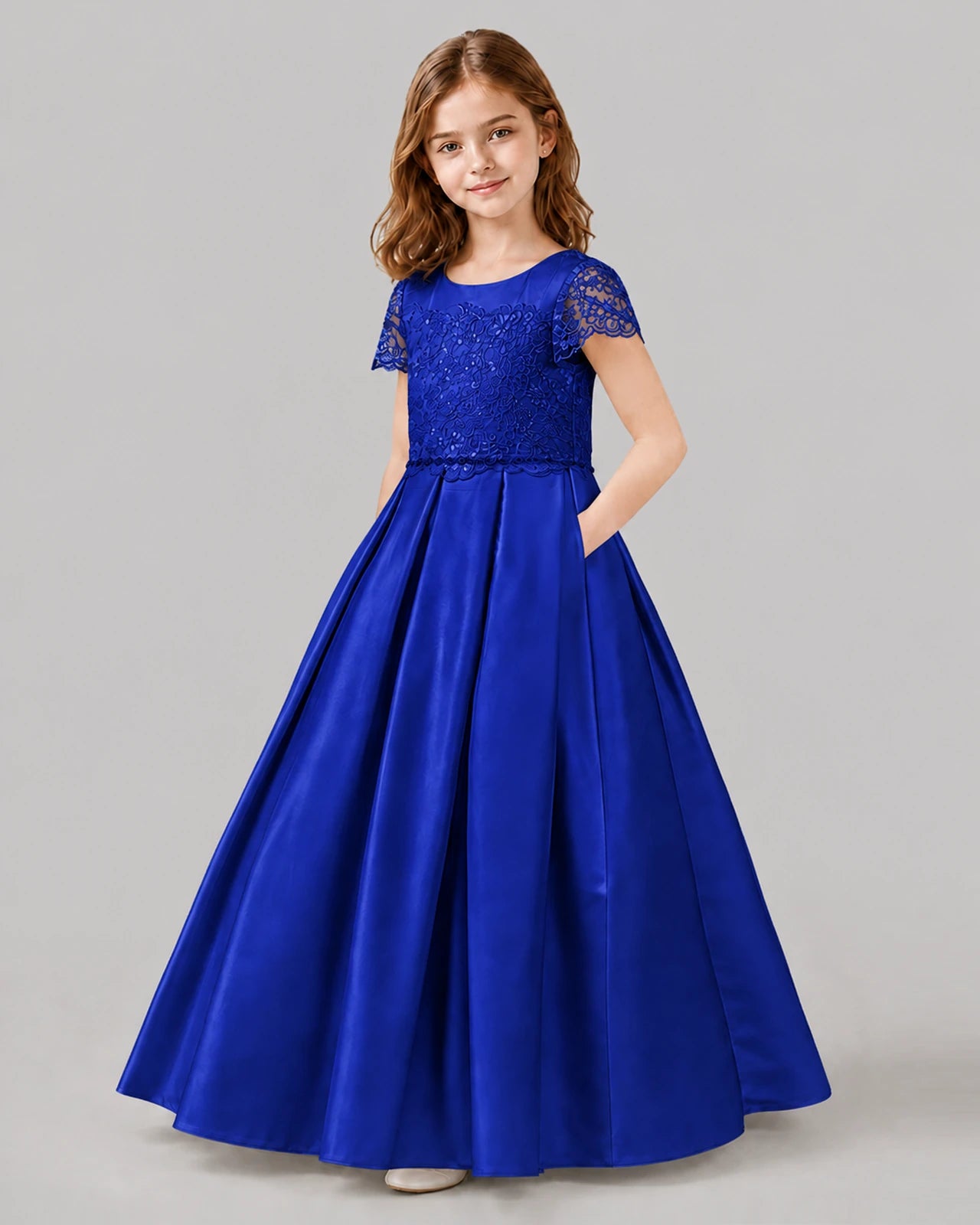 Royal Blue A-line Junior Bridesmaid Dresses Side