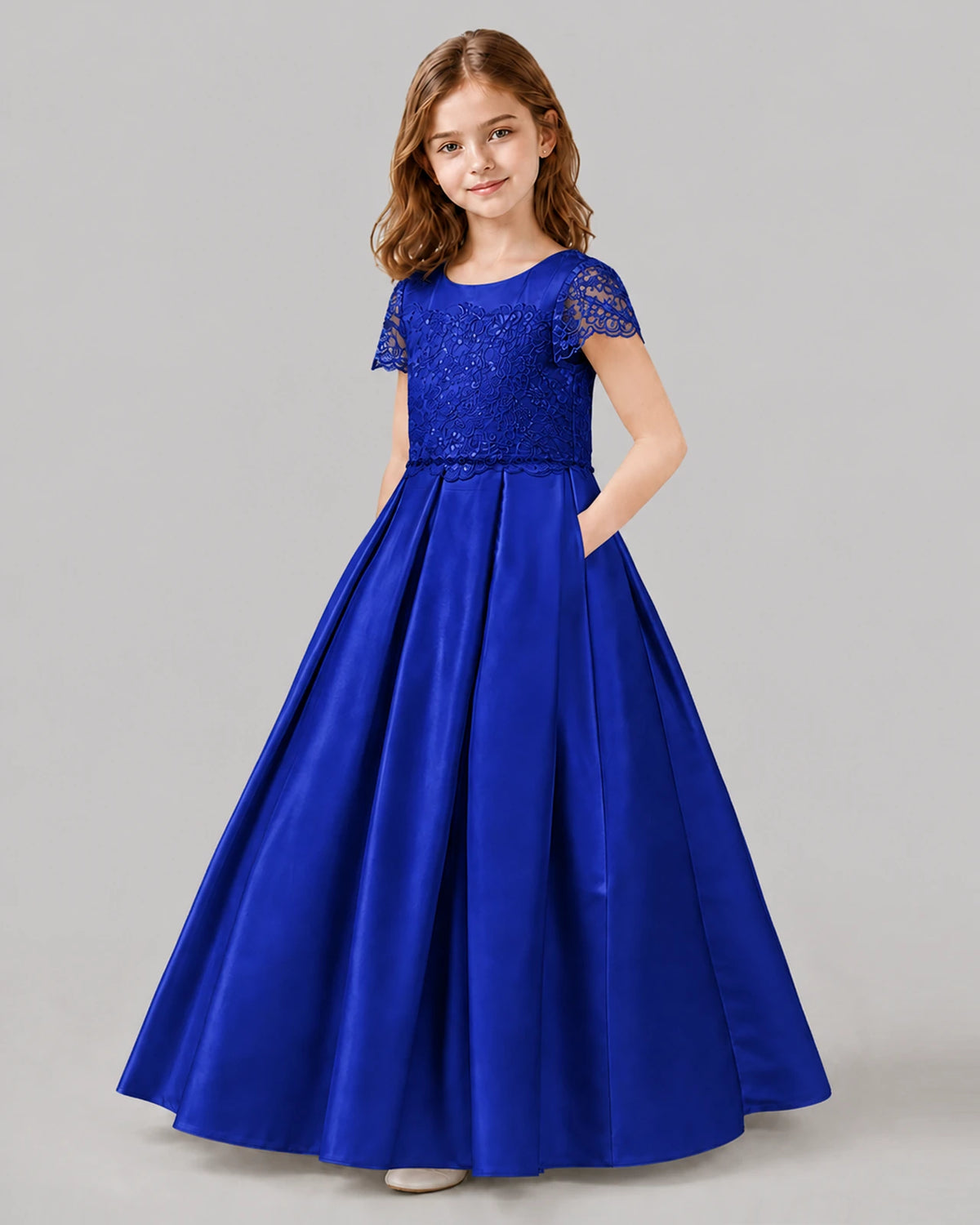 Royal Blue A-line Junior Bridesmaid Dresses Side
