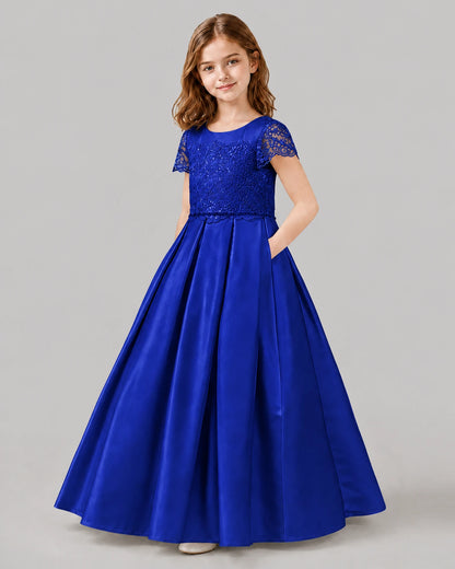 Royal Blue A-line Junior Bridesmaid Dresses Side