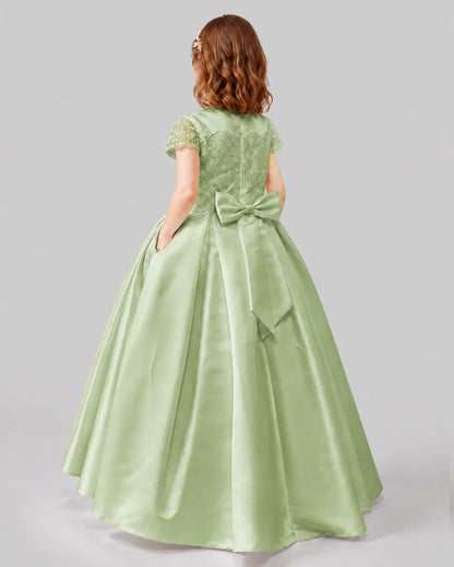 Sage Green A-line Junior Bridesmaid Dresses Back