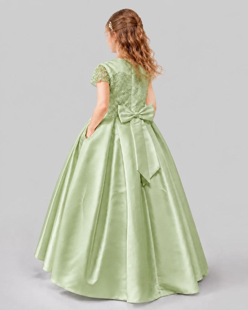 Sage Green A-line Junior Bridesmaid Dresses Back