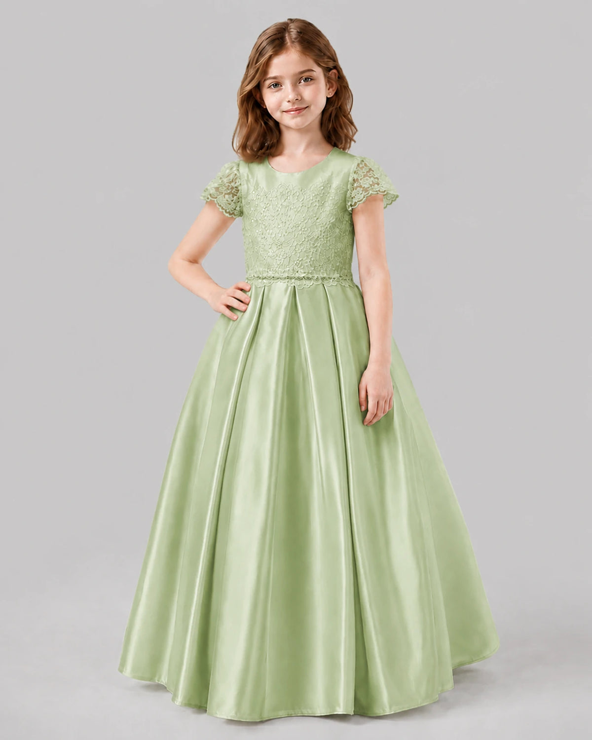 Sage Green A-line Junior Bridesmaid Dresses Front