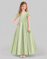 Sage Green A-line Junior Bridesmaid Dresses Front