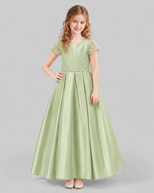 Sage Green A-line Junior Bridesmaid Dresses Front