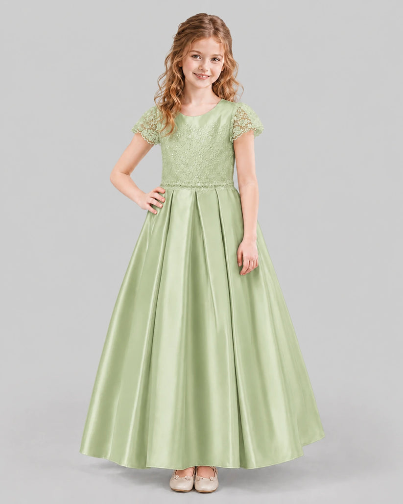 Sage Green A-line Junior Bridesmaid Dresses Front