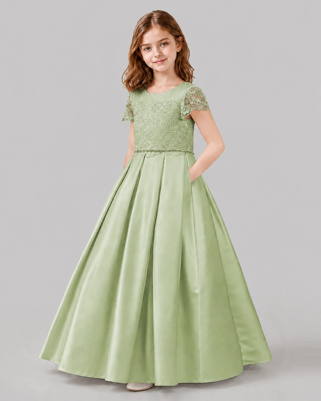 Sage Green A-line Junior Bridesmaid Dresses Side