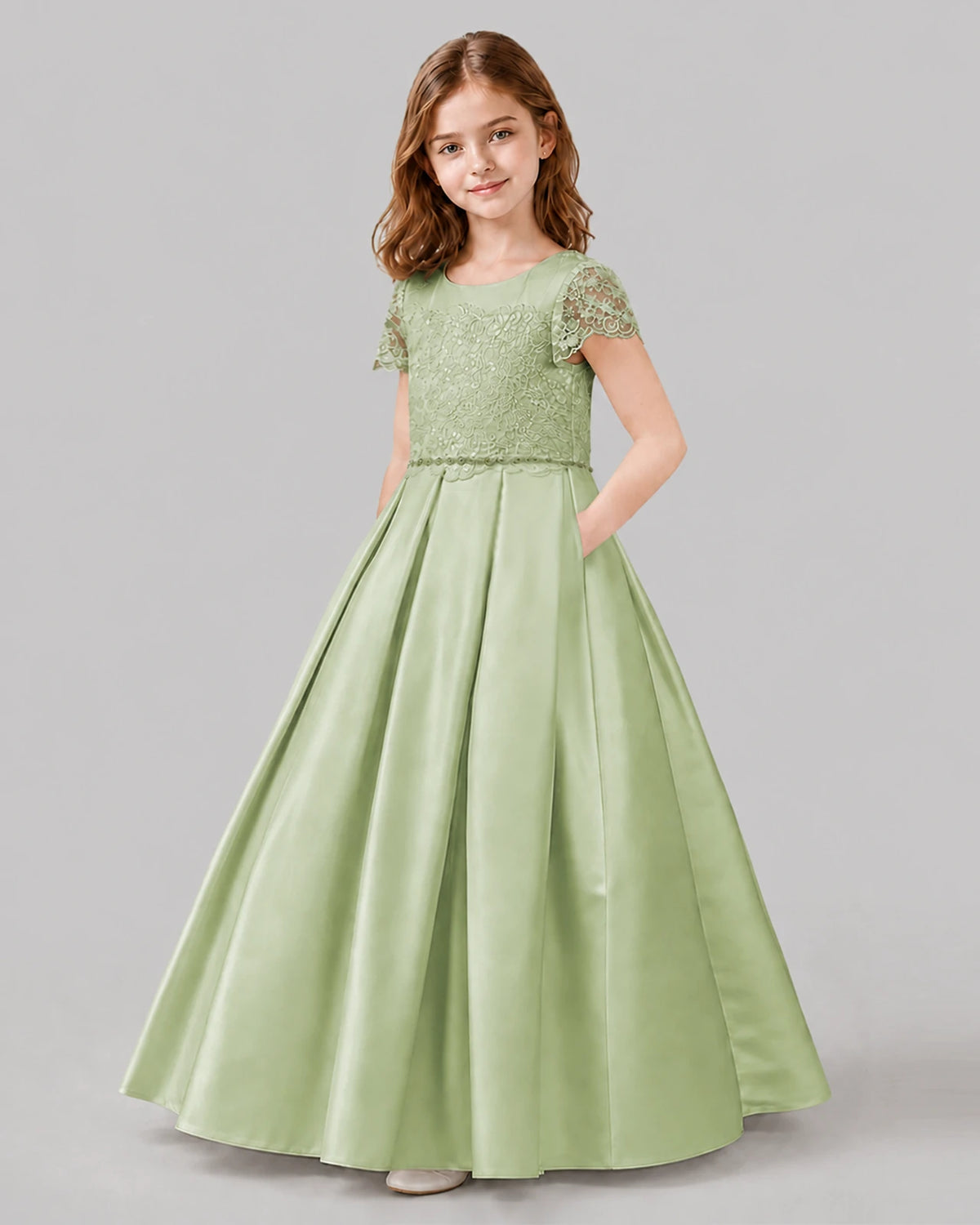 Sage Green A-line Junior Bridesmaid Dresses Side