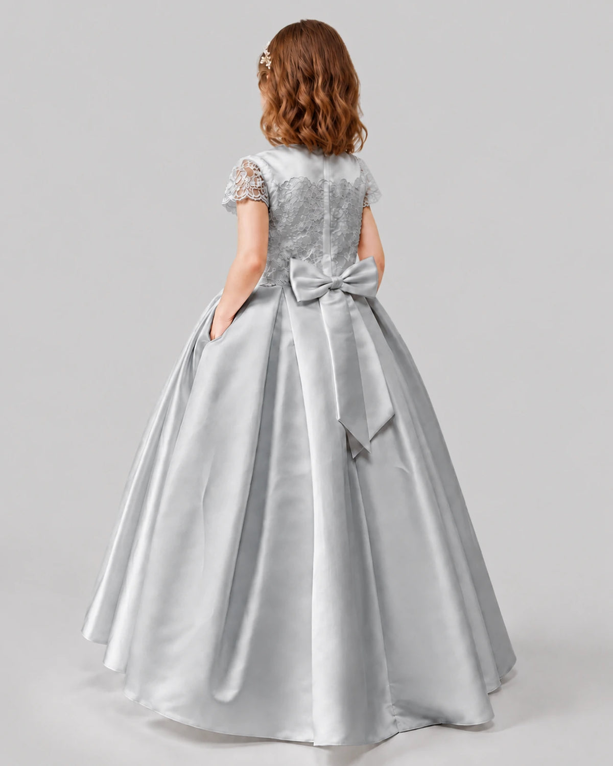 Silver A-line Junior Bridesmaid Dresses Back