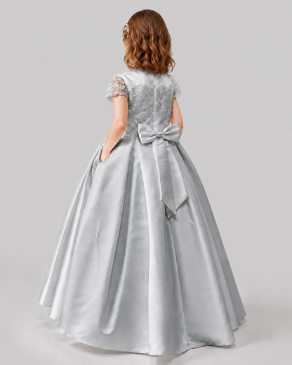 Silver A-line Junior Bridesmaid Dresses Back
