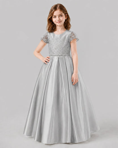 Silver A-line Junior Bridesmaid Dresses Front
