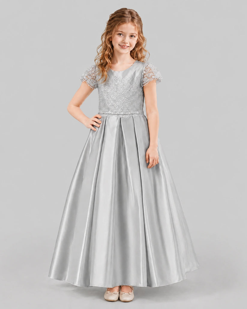 Silver A-line Junior Bridesmaid Dresses Front