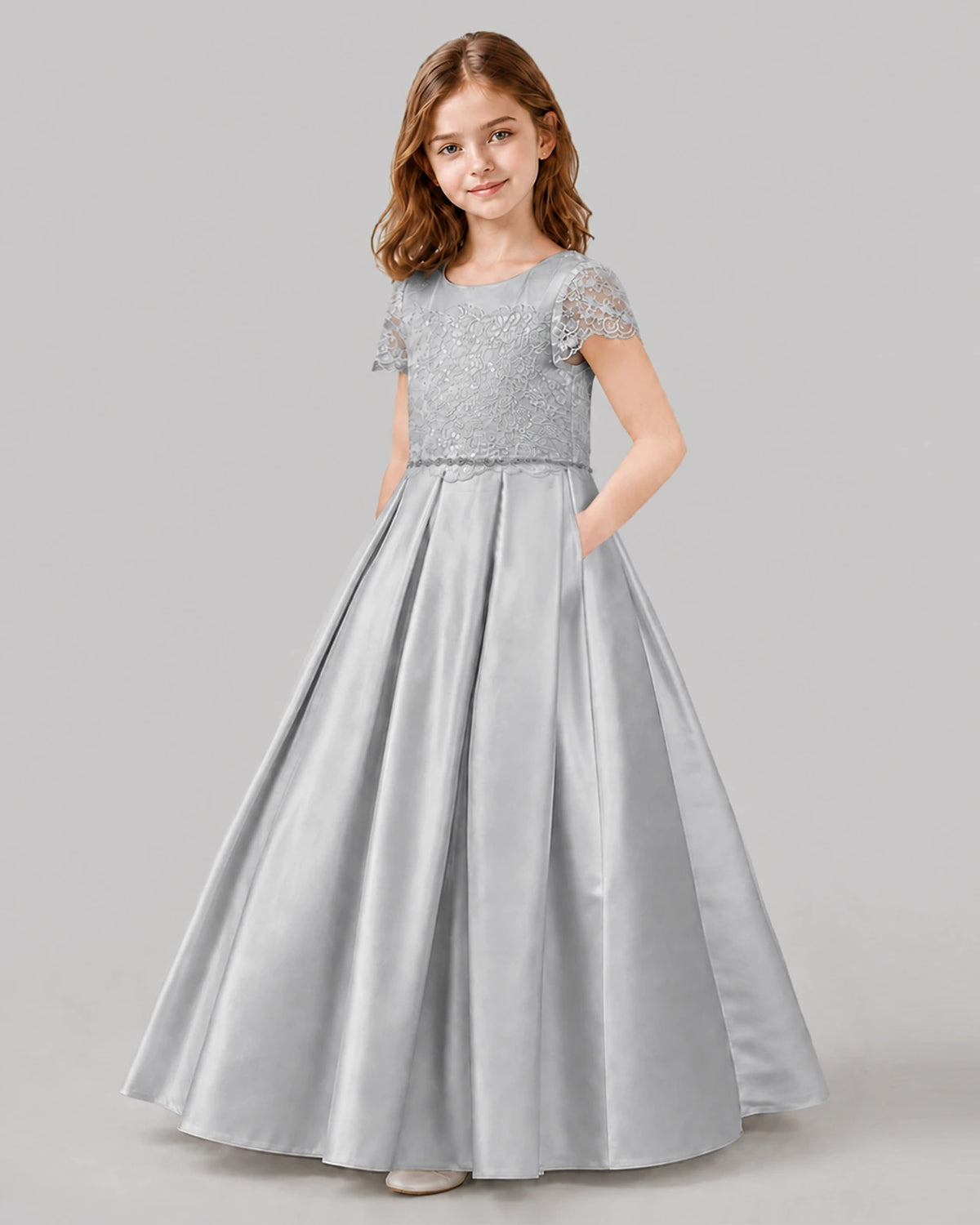 Silver A-line Junior Bridesmaid Dresses Side