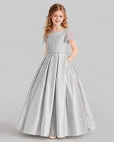 Silver A-line Junior Bridesmaid Dresses Side