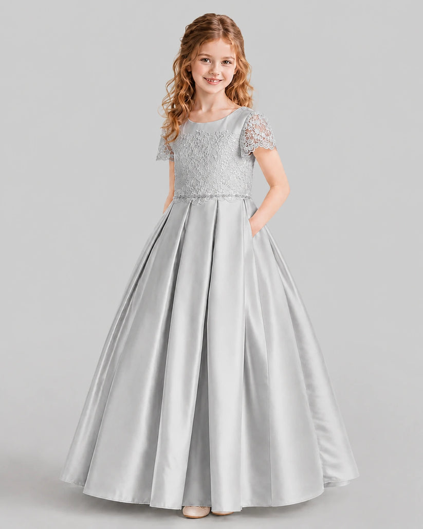 Silver A-line Junior Bridesmaid Dresses Side