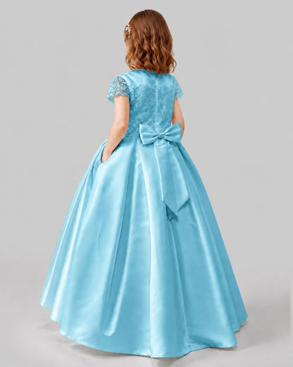 Sky Blue A-line Junior Bridesmaid Dresses Back