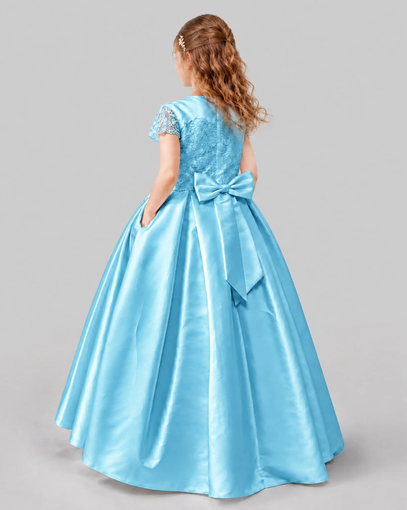 Sky Blue A-line Junior Bridesmaid Dresses Back