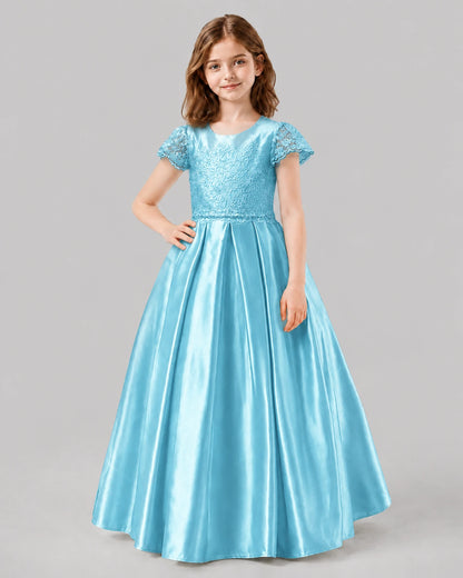 Sky Blue A-line Junior Bridesmaid Dresses Front