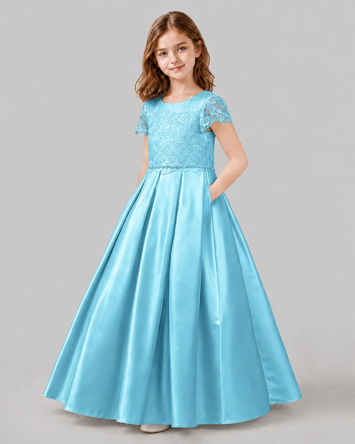 Sky Blue A-line Junior Bridesmaid Dresses Side