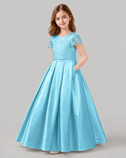 Sky Blue A-line Junior Bridesmaid Dresses Side