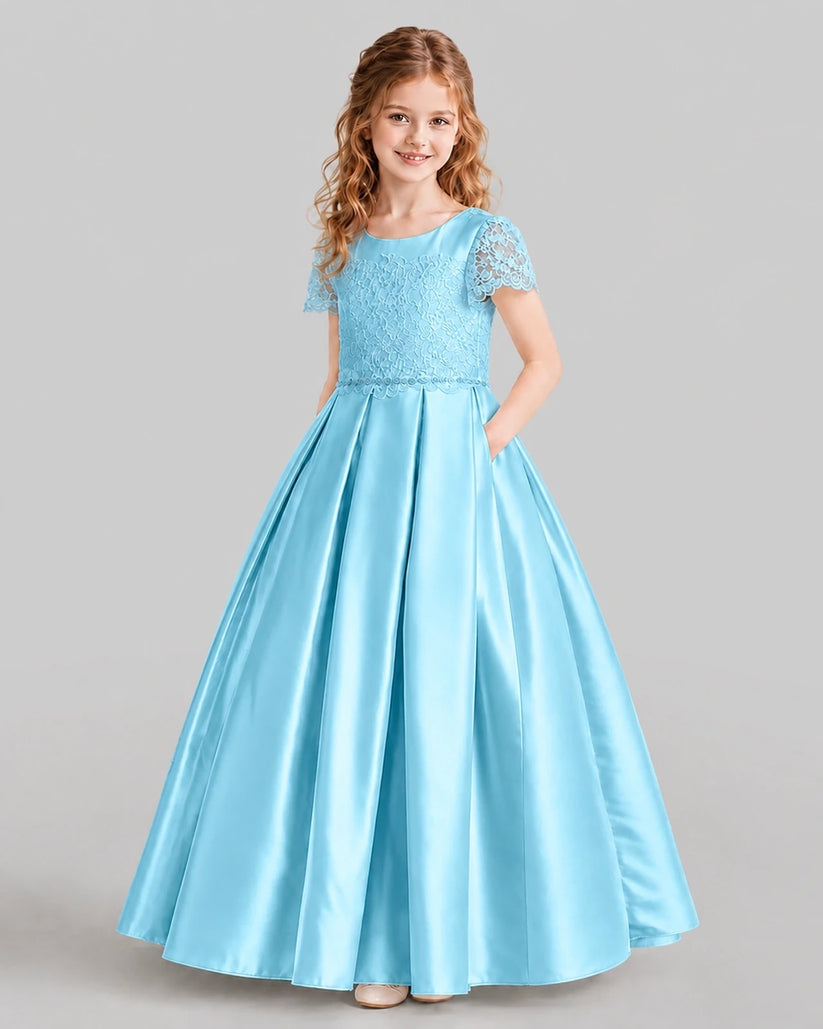 Sky Blue A-line Junior Bridesmaid Dresses Side