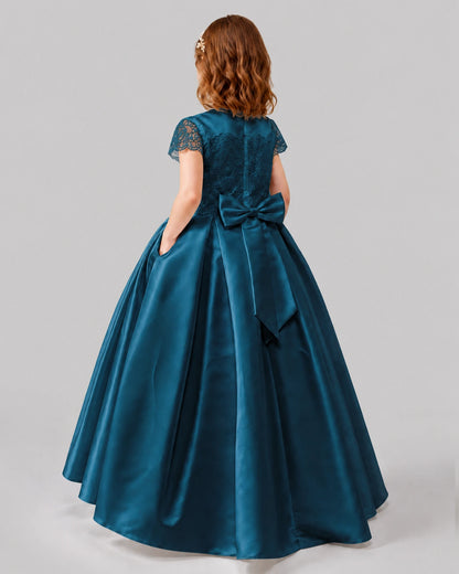Teal A-line Junior Bridesmaid Dresses Back