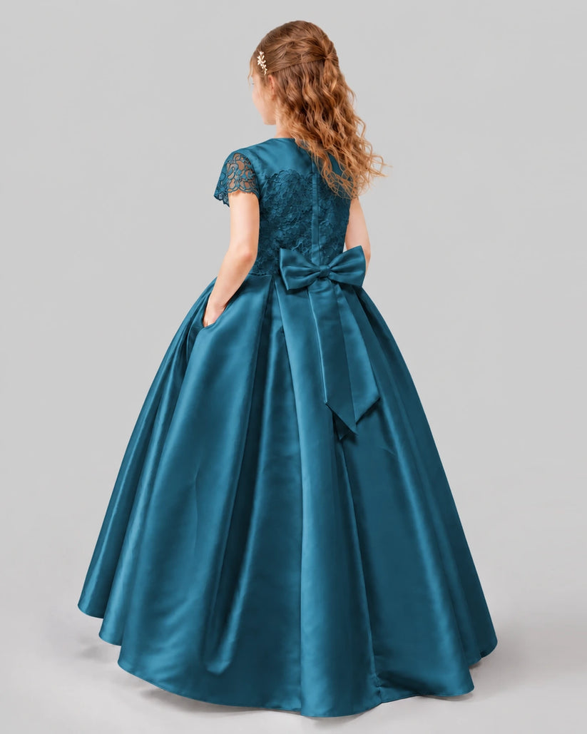 Teal A-line Junior Bridesmaid Dresses Back