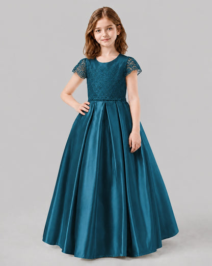 Teal A-line Junior Bridesmaid Dresses Front