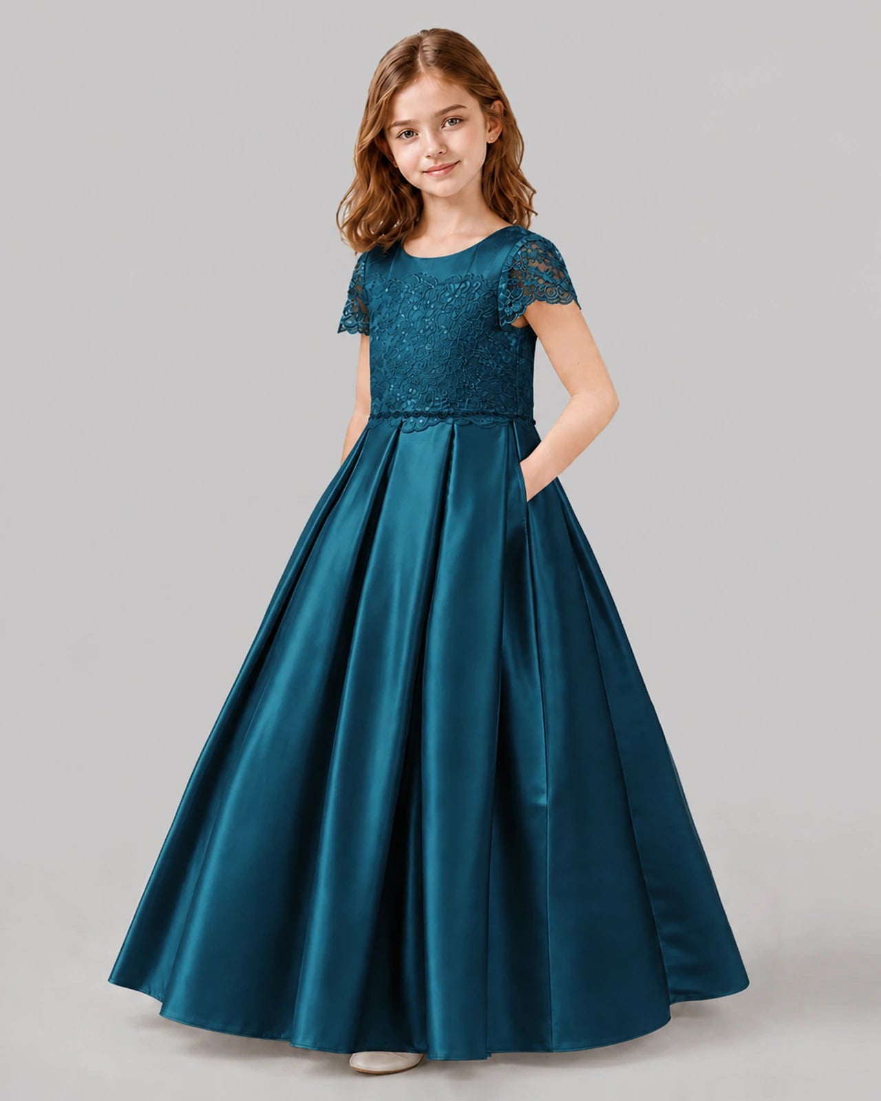 Teal A-line Junior Bridesmaid Dresses Side