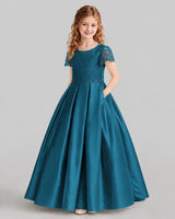Teal A-line Junior Bridesmaid Dresses Side