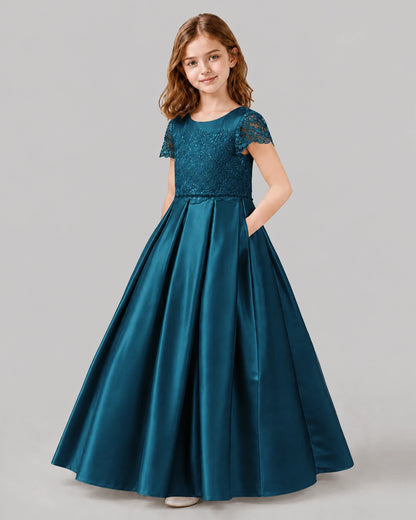 Teal A-line Junior Bridesmaid Dresses Side