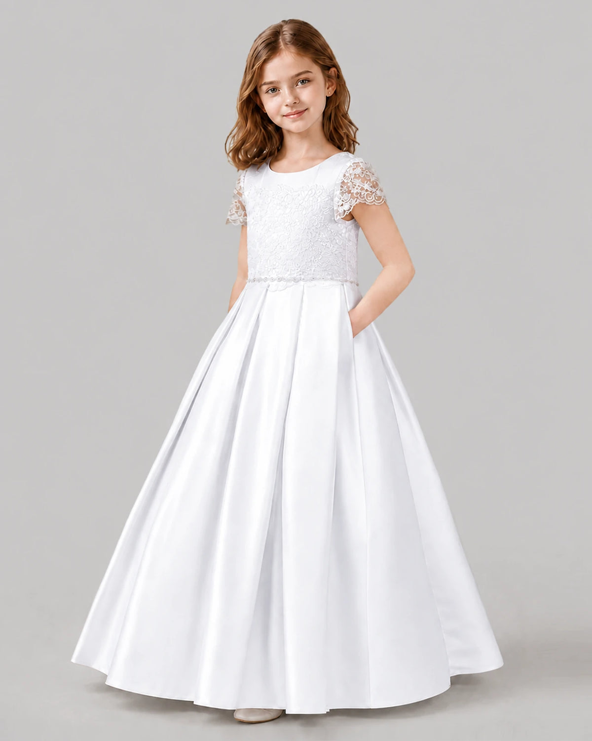 White A-line Junior Bridesmaid Dresses Side