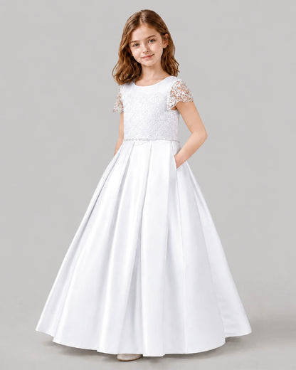 White A-line Junior Bridesmaid Dresses Side
