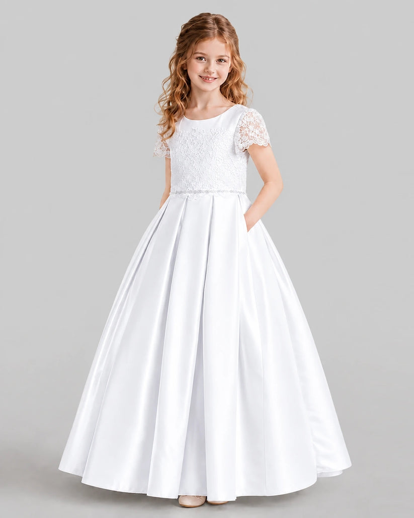 White A-line Junior Bridesmaid Dresses Side