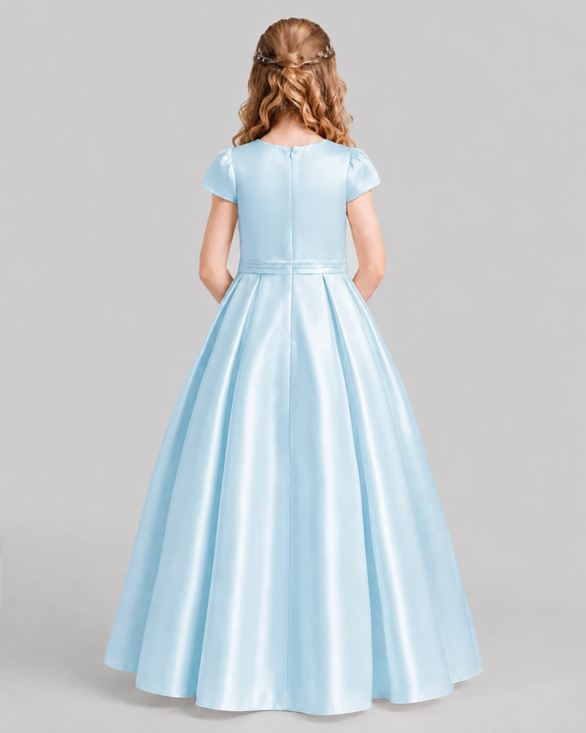 Baby Blue A-line Junior Bridesmaid Dresses Back