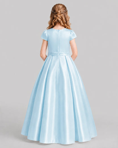 Baby Blue A-line Junior Bridesmaid Dresses Back