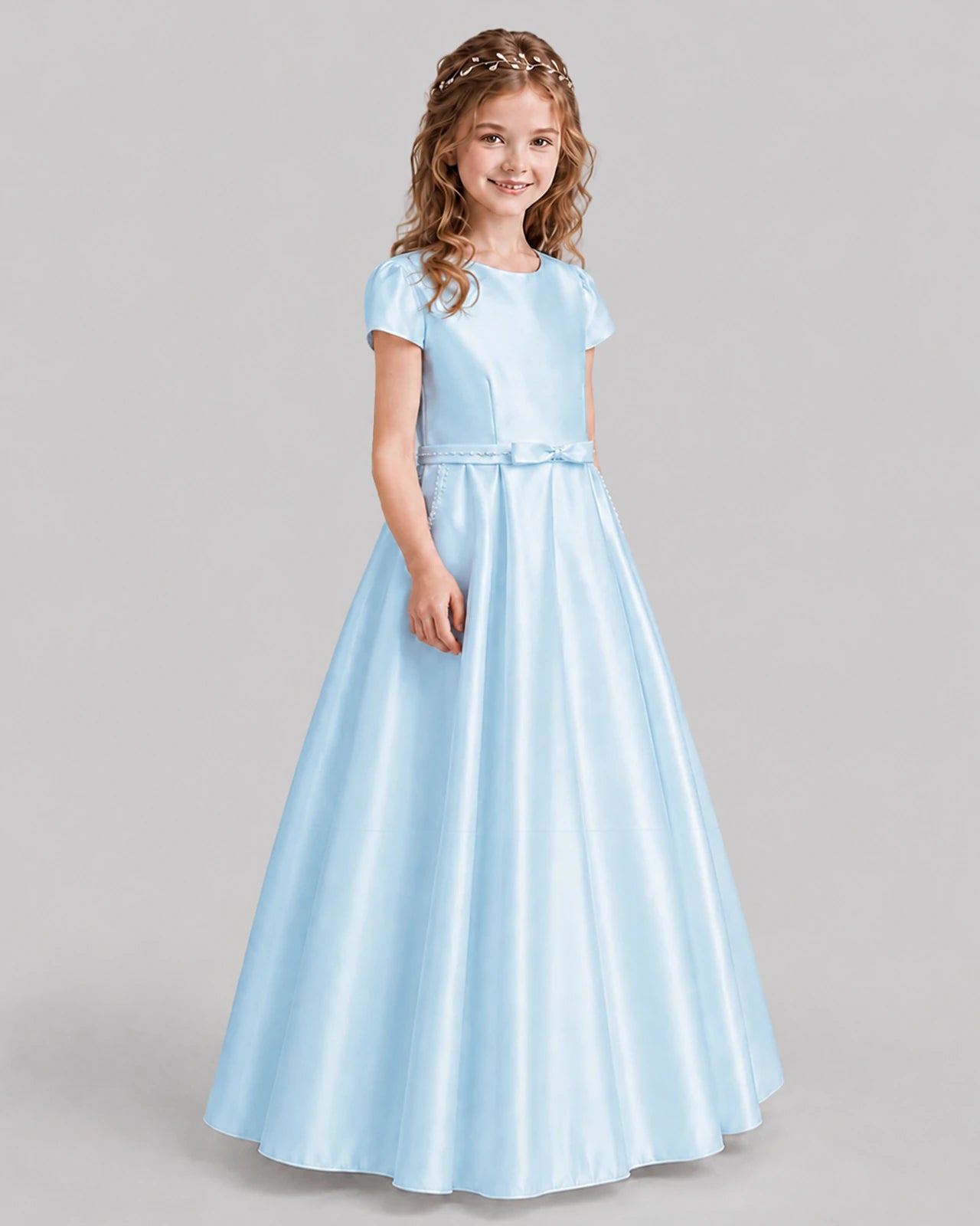 Baby Blue A-line Junior Bridesmaid Dresses Side