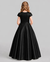 Black A-line Junior Bridesmaid Dresses Back