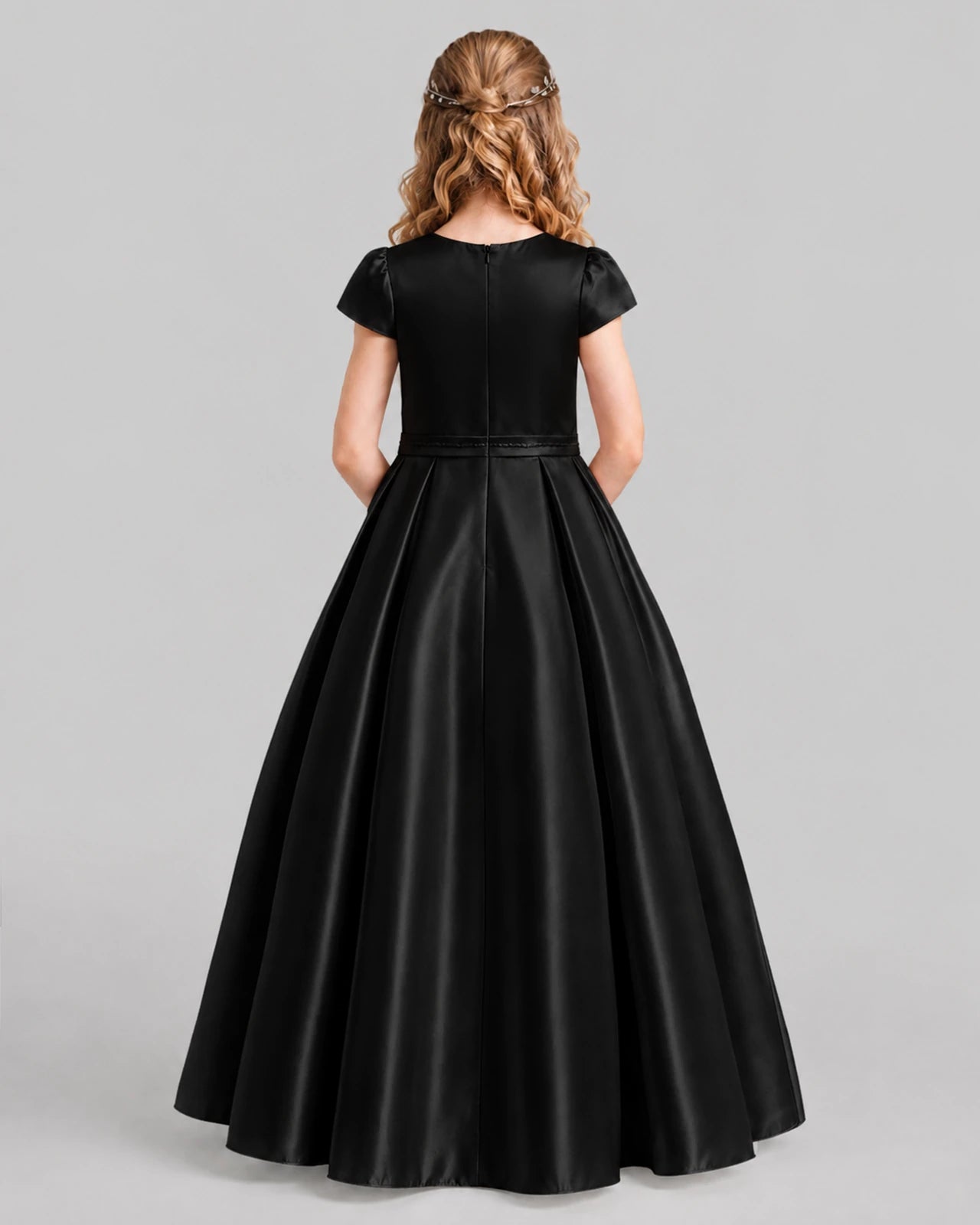Black A-line Junior Bridesmaid Dresses Back